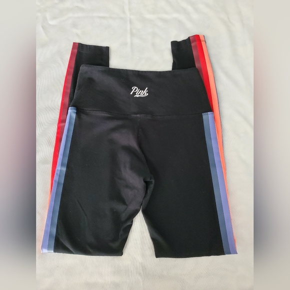 Pink Victoria Secret Yoga. Rainbow Stripe Black Legging Women's Size S - Picture 3 of 7